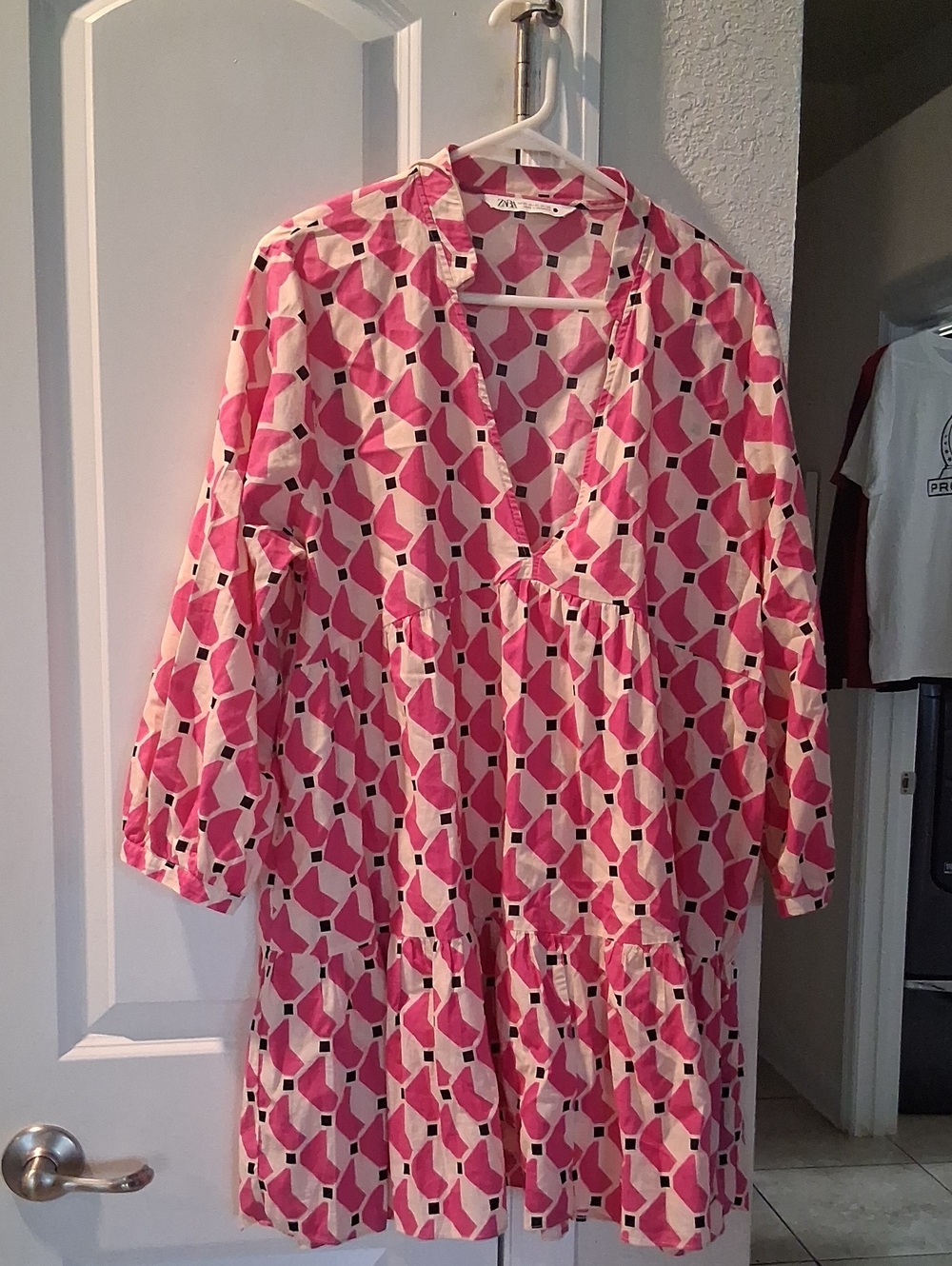 Zara Pink & Cream Geo-Print Longline Tunic